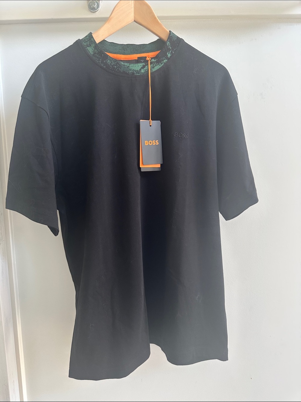 Boss Black mock neck Short-Sleeve Tee with Green Contrast Neck